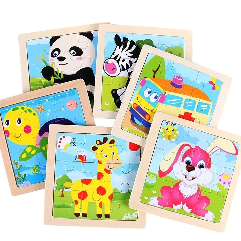 

1X11CM Kids Wooden Puzzle Toys Vehicle Animal Jigsaw Cartoon Animal Traffic Tangram Toys Educational Toys Puzzles for Kids Gifts