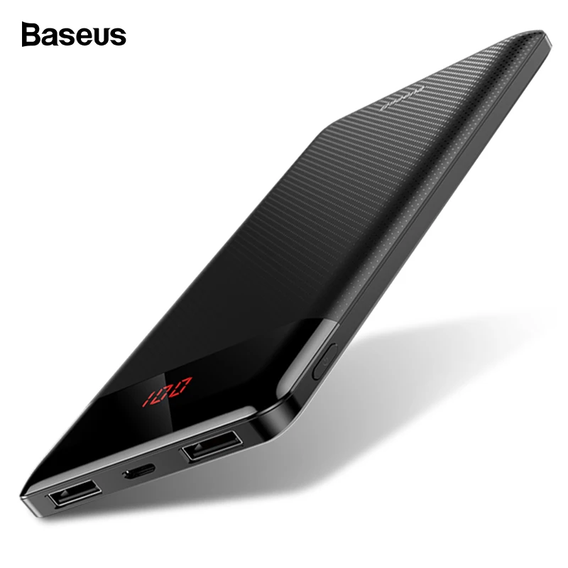 Baseus тонкий внешний аккумулятор 10000 мАч 10000 USB lcd Внешний аккумулятор портативное Внешнее зарядное устройство для мобильного телефона Xiaomi Poverbank