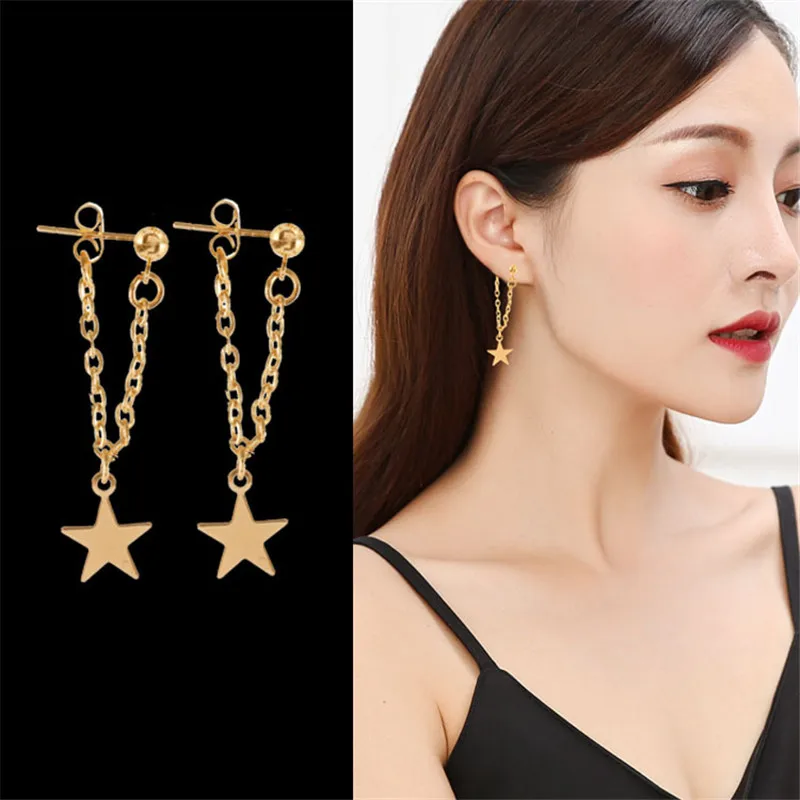 Серьги-цепочки со звездами ювелирные изделия с кисточками для девушек простые