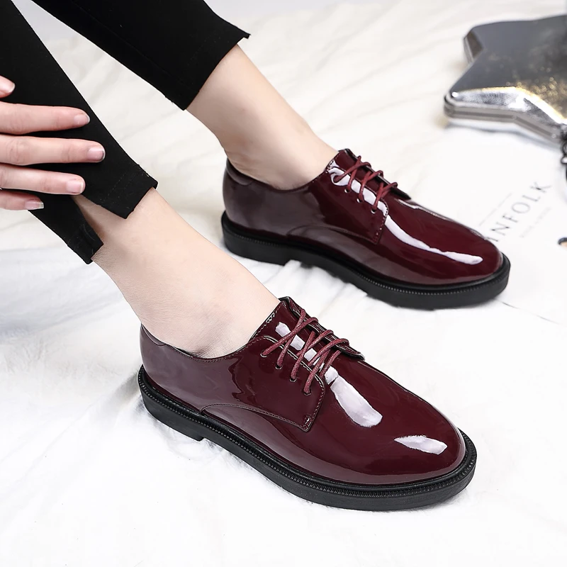 Красные/черные офисные лакированные кожаные рабочие туфли дизайнерские женские