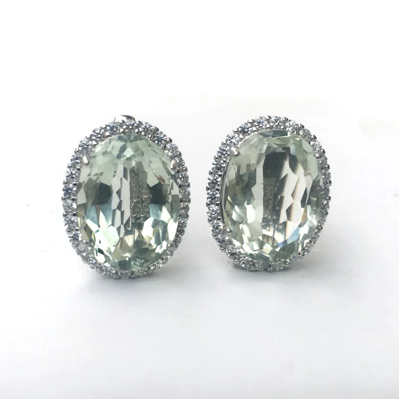 Женские серьги с большим камнем CSJ из серебра 925 пробы натуральным зеленым