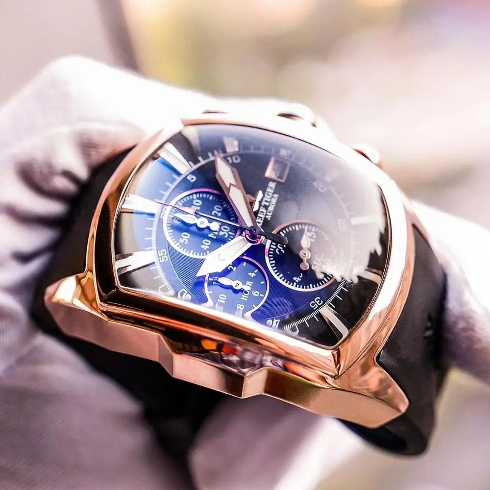 Спортивные часы Reef Tiger/RT синие водонепроницаемые с ремешком на резиновой подошве