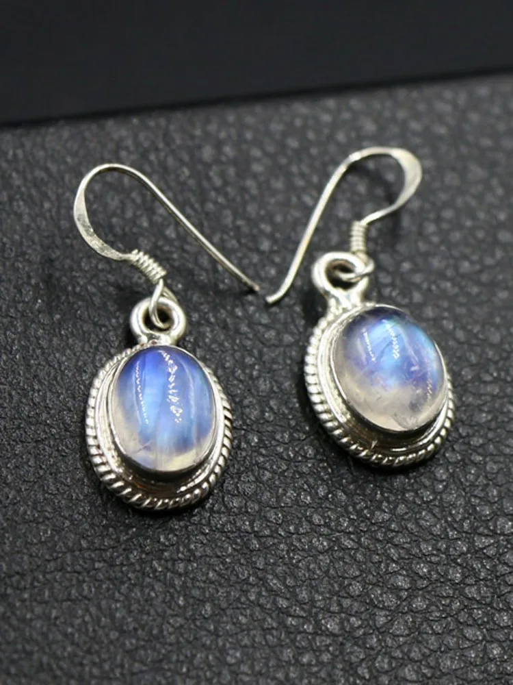 Серьги Крючки из серебра 925 пробы с лунным светом|silver bali earrings|bali silver earringssilver stone |