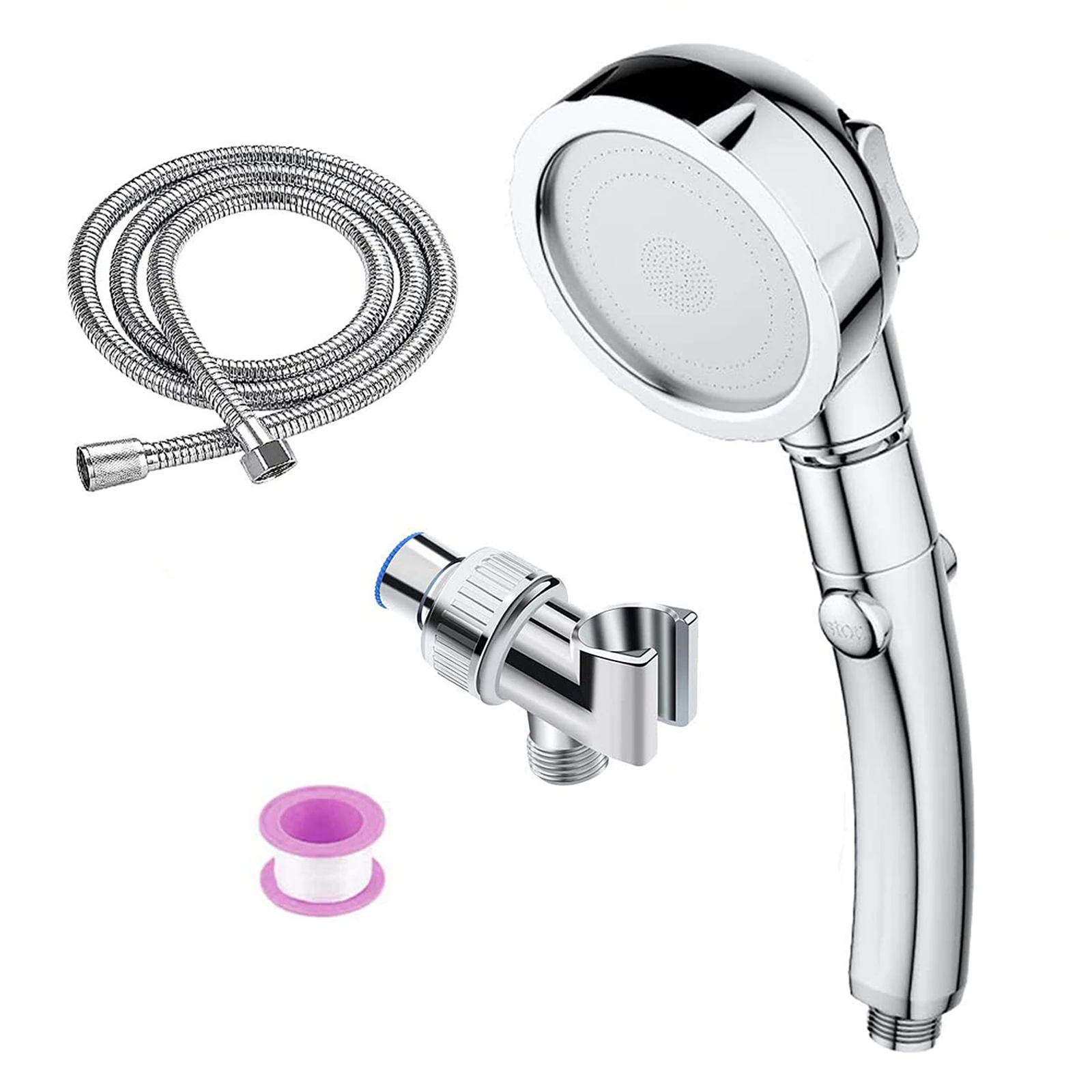 

Handheld Shower Head High Pressure 3 Function Adjustable Bath Shower Jets With On/Off Pause Switch With Hose Bathroom