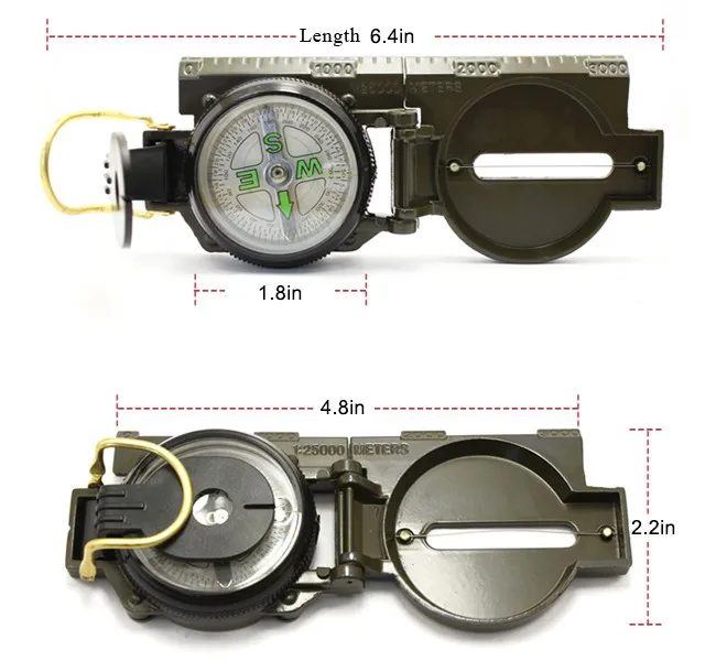 Eyeskey DC1001 Portable Camping Compass Folding Lens Compass Metal Military Marching Lensatic Army Green