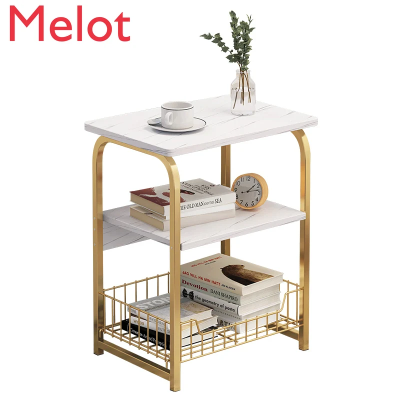 

Creative Golden Table Nordic 3 Layer Coffee Table Steel Legs Modern Home Living Room Sofa Table Bedside Multi-layer Storage Rack