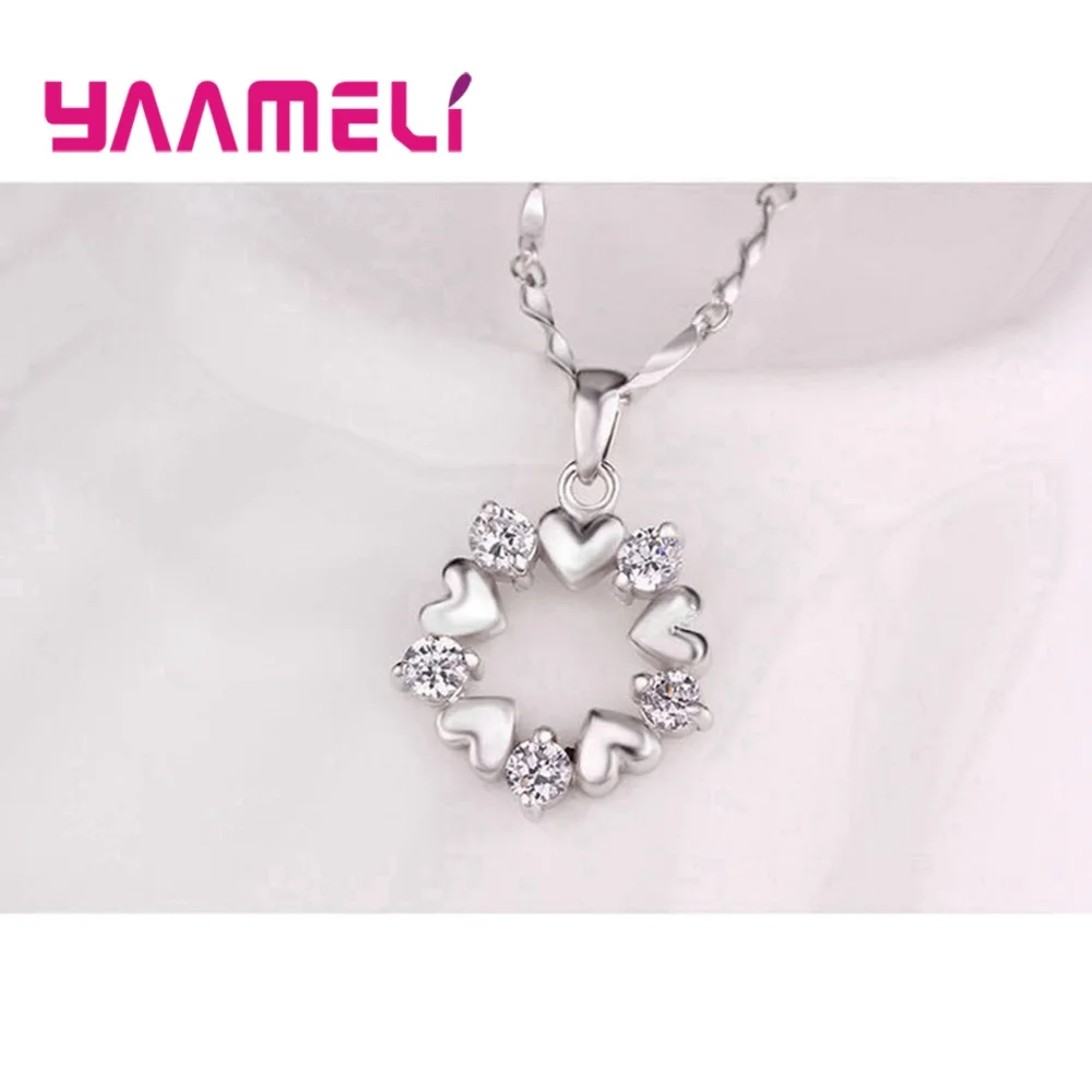 

Hot Sale Female Necklaces Women 925 Sterling Silver Jewelry Charming Flower Heart Loop Circle Pendant Cubic Zircon Choker Collar