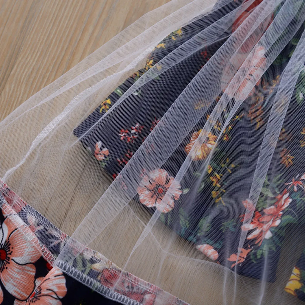 Жилет с цветочным рисунком для маленьких девочек Сетчатое платье оборками и