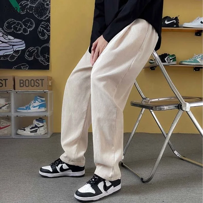 

Men Wide Leg Pants Vintage Casual Baggy Straight Corduroy Trousers Male Spring Autumn Fitness Drawstring Solid Streetwear Chic