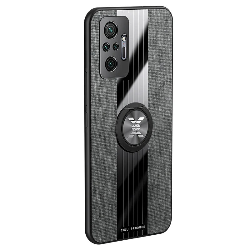 For Redmi Note 10 Note10 Pro Case Fabric Texture Hard Cover Soft Frame Ring Holder Phone Case For Xiaomi Redmi Note 10 Pro 4G