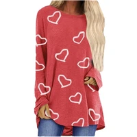 2021 autumn loose t shirt women heart shaped printed tops casual round neck love print long sleeve cotton shirt female pullover