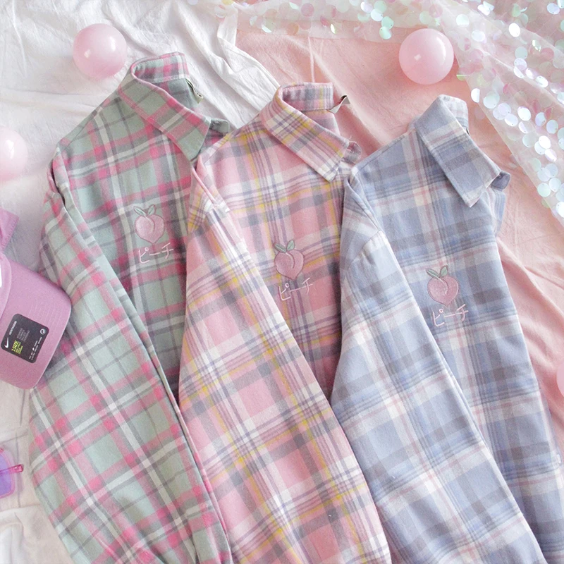 Женская рубашка с вышивкой персикового цвета в японском стиле разноцветная