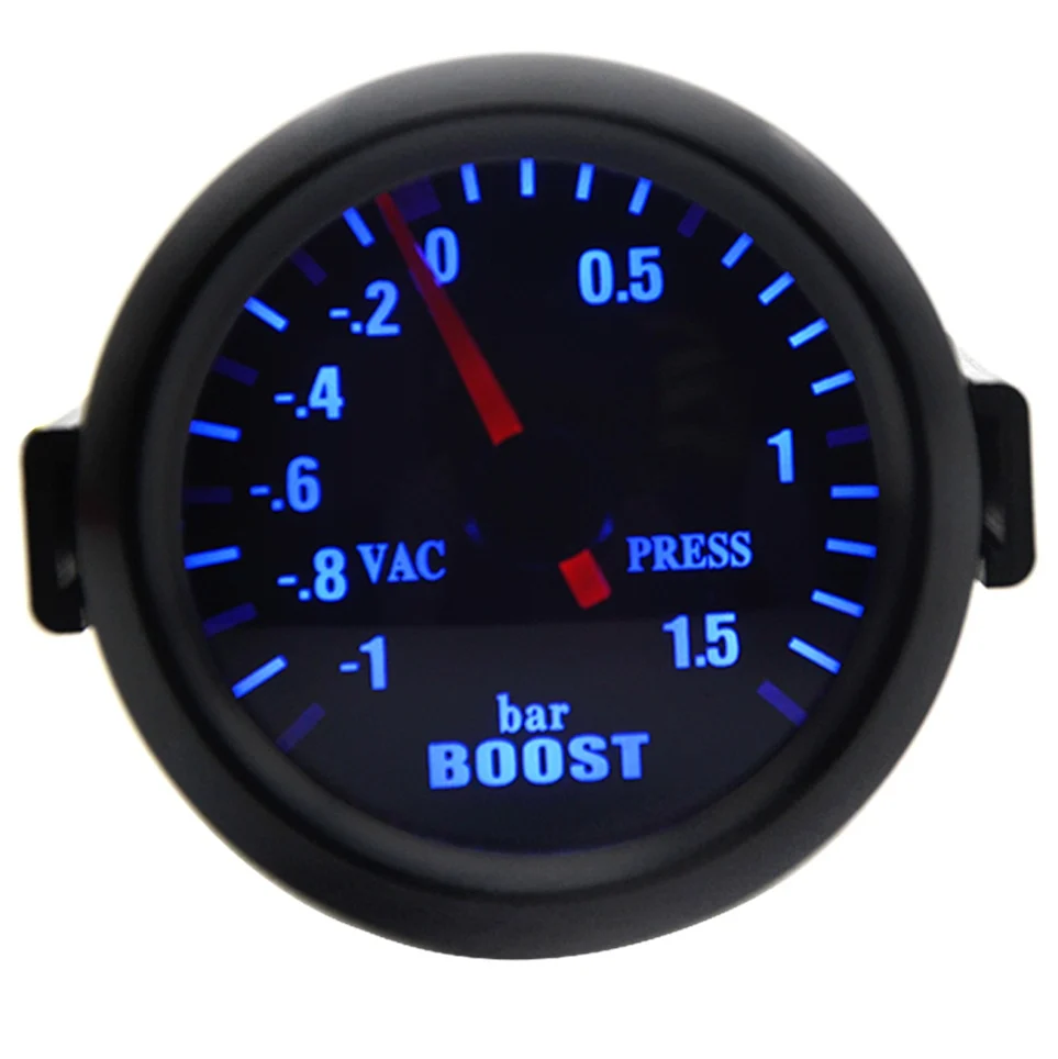Boost 1.5bar 52 мм Boost/вакуум/Температура воды/Температура масла/Масляный Пресс/Напряжение/Тахометр/соотношение топлива воздуха/прибор для измерения температуры выхлопных газов аналоговый синий светодиод+ щупы датчика - Цвет: Boost 1.5bar
