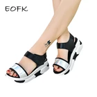 Сандалии EOFK женские из лакированной кожи, модные босоножки на платформе, на танкетке, с застежкой-липучкой, повседневные открытые однотонные, на лето