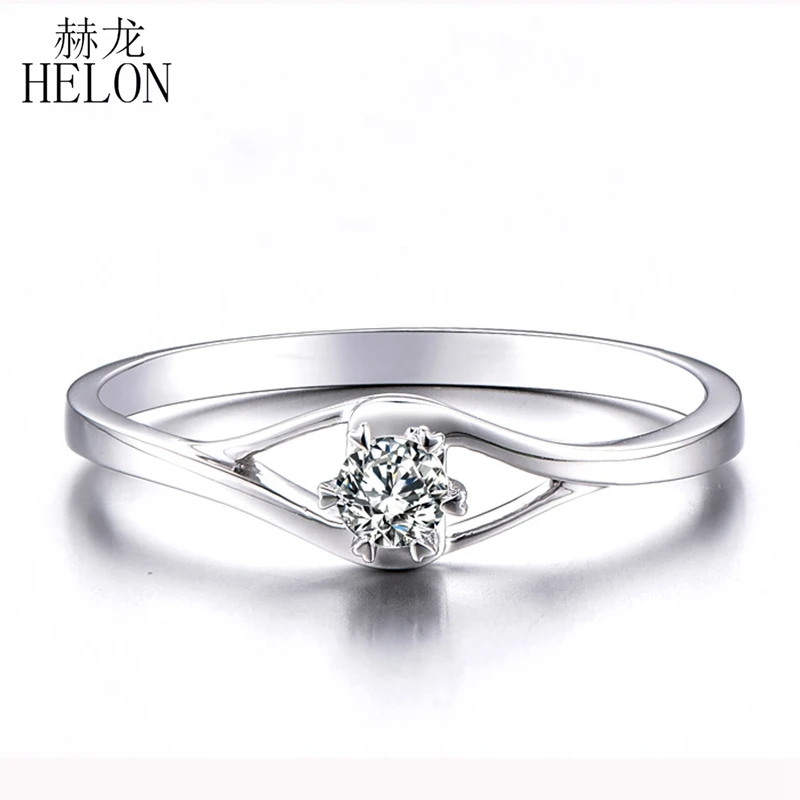 

HELON Solid 14K White Gold VVS/DEF Color Round 4mm Moissanite Ring Lab Grown Diamond Women Wedding Elegant Fine Jewelry Ring