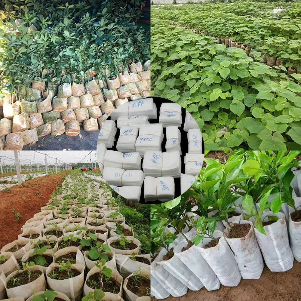 

100Pcs/Set Biodegradable Nonwoven Fabric Nursery Plant Grow Bags Seedling Pot Growing Planter Planting Bag Container Garden Tool