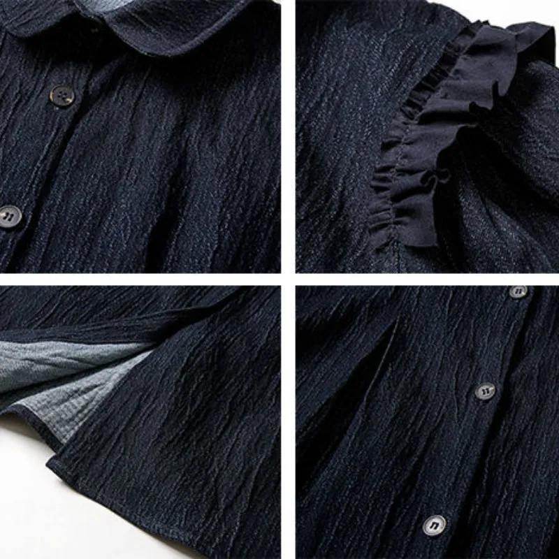 

Women Half Sleeve Dress Striped Puff Sleeves Vintage Elegant Loose Single Breasted Female Korean Style Simple Chic Streetwear