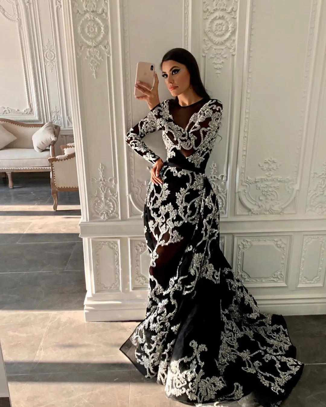 

WEPBEL Women Formal Dress Full Sleeve Floral Flower O Neck High Waist Floor Length New Sexy Long Maxi Dress