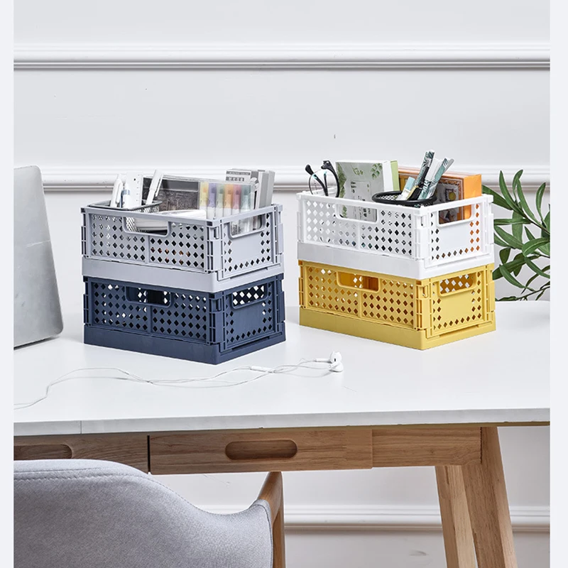

Plastic Folding Basket Desk Storage Organizing Cabinet Closet Drawer Organizer Box DIY Desktop Stationery Storage Basket