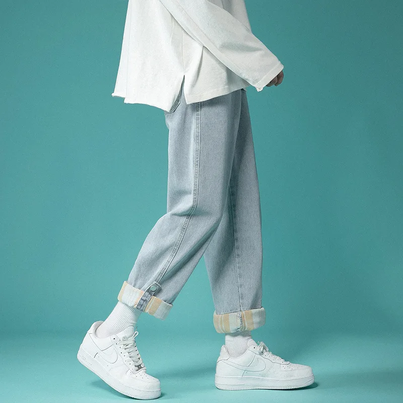 ICCLEK 2021 Autumn Jeans Men's Casual Loose Straight-leg Pants Wide-leg Pants Patchwork Jeans  Jeans for Men  Baggy Jeans