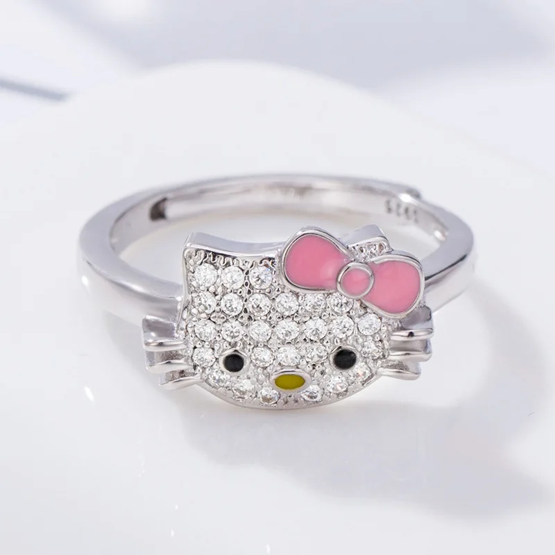 

New Korean Fashion Cute Cartoon KT Cat Open Zircon Open Adjustable Ring Valentine's Day Gifts on February 14