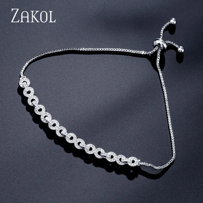 ZAKOL модный Регулируемый браслет с кубическим цирконием и кристаллом 8 для женщин