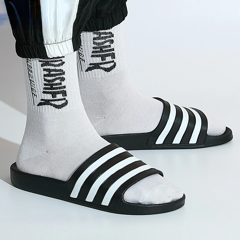 

Men's Slippers EVA Men Shoes Women Couple Flip Flops Soft Black White Stripes Casual Summer Male Chaussures Femme Slides