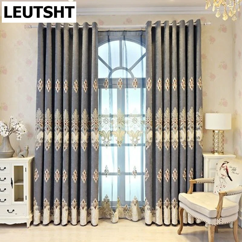

European Curtains for Living dining Room bedroom Blue Elgent Embroidered Tulle Voile Kitchen Window Blinds Drape French Window