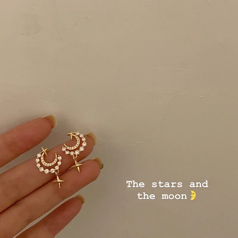 Full Rhinestone Moon Earrings Jewelry Shiny Star Earrings Sweet Earrings For Women Girls Cross Earrings