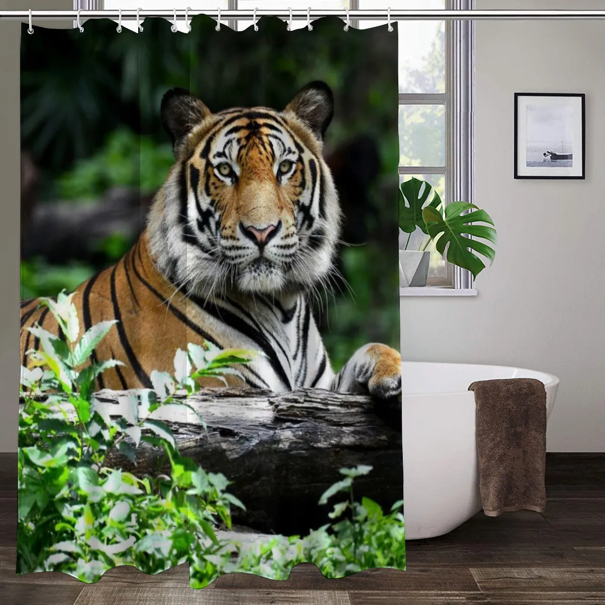 

Printed Bathroom Curtains Wild Animals Tiger Hanging Cloth Shower Curtain