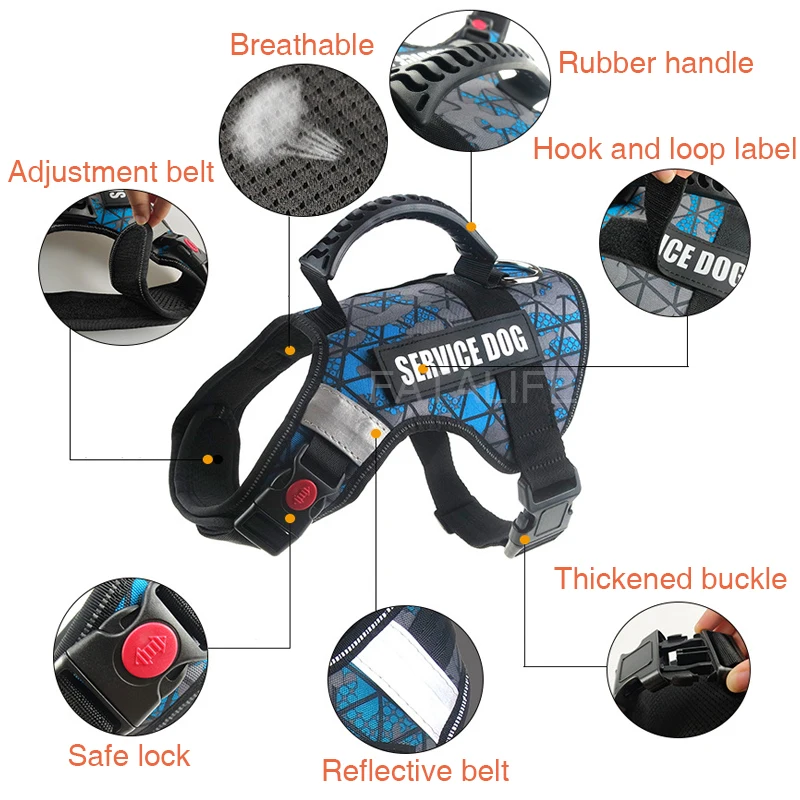 Шлейка-ошейник для собак военная одежда больших светоотражающая тренировочная