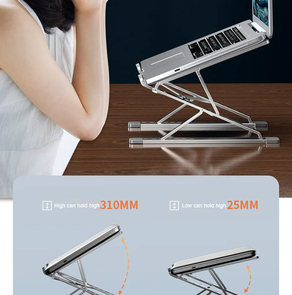 

2021 New Aluminum Alloy Portable Desktop Foldable Notebook Stand Cooling Folding Lifting Flat Base Laptop Stand Universal