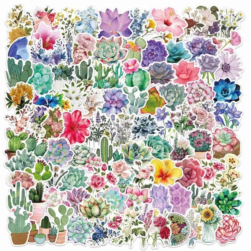 

100PCS Mixed Pretty Flowers Stickers DIY Bike Travel Luggage Guitar Laptop Cool Graffiti Sticker Decals Classic Kids Toys 2021
