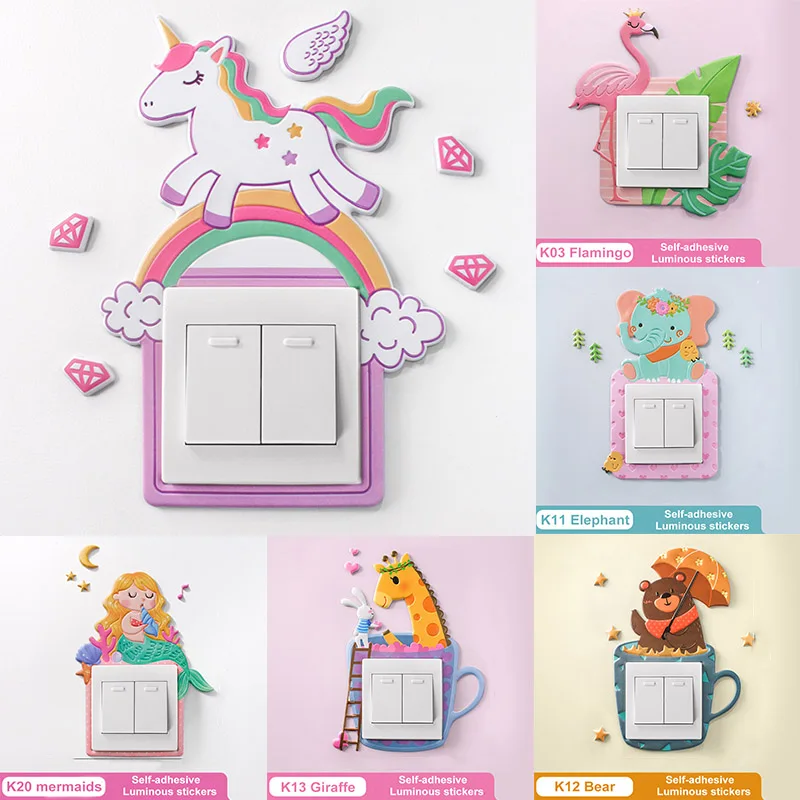 

Glow Wall Sticker Cute Cartoon Animal Kids Rooms Decor Removable PU Home Decal Luminous Switch Sticker 1Pc