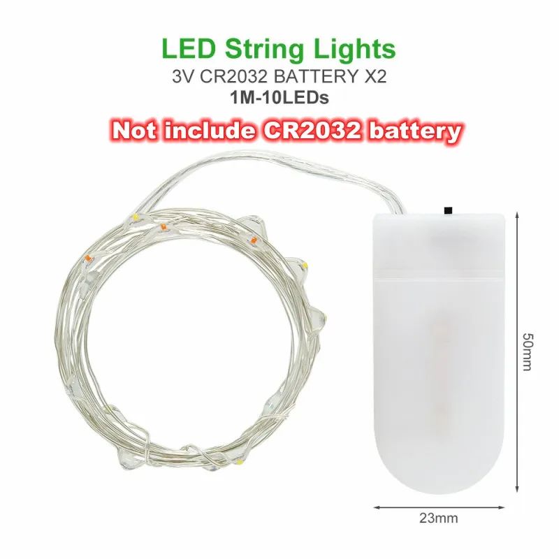 CR2032-Battery-1M 1 м 2 м 3 м 5 м 10 М медный провод светодиодный гирлянды праздничное освещение сказочная гирлянда для рождественской елки Свадебная вечеринка внутреннее украшение - Испускаемый цвет: CR2032-Battery-1M