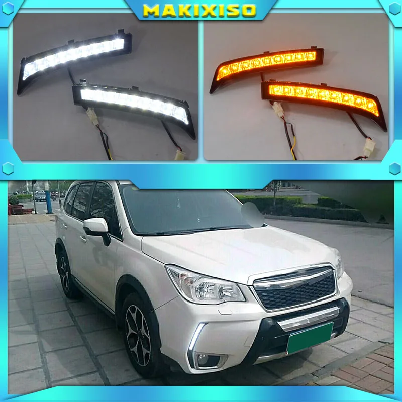 

2Pcs/Pair SUNKIA Daylight Fog Lamp Car LED Daytime Running Light Black Cover DRL for Subaru Forester 2013 2014 2015 2016