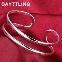 bayttling silver color 2 line round opening bangle for woman fashion high quality jewelry wedding gift