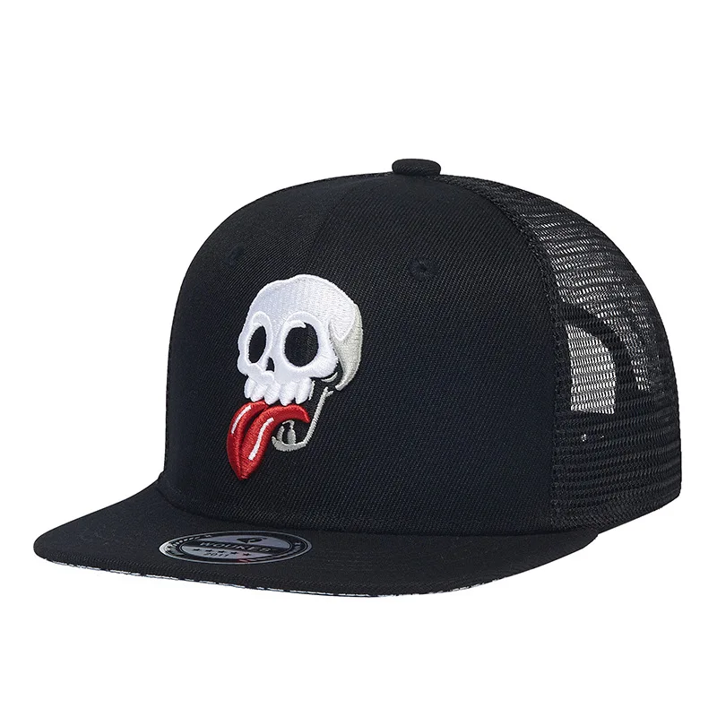 

2021 Summmer Men Women Hip Hop Cap Skull Embroidery Snapback Hat Truck Mesh Caps Sun Hats Breathable Black