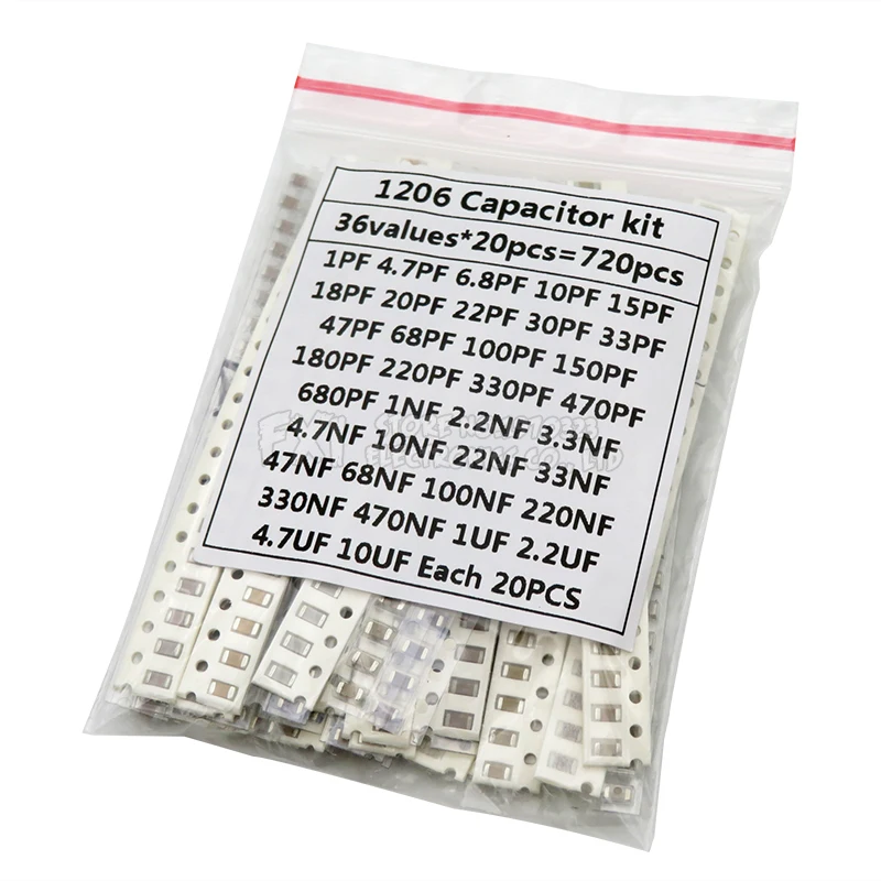 36 значений 1pF 10uF Electronic комплект конденсаторов 1206 SMD Ceramic набор различных 22PF 47PF 22NF