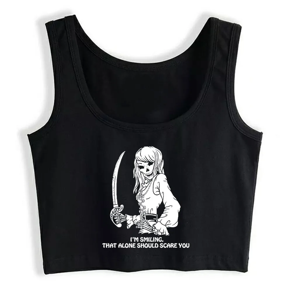 

Crop Top Women I M Smiling Should Scare U Pirate Skeleton Harajuku Tank Top Women Print Women Clothes