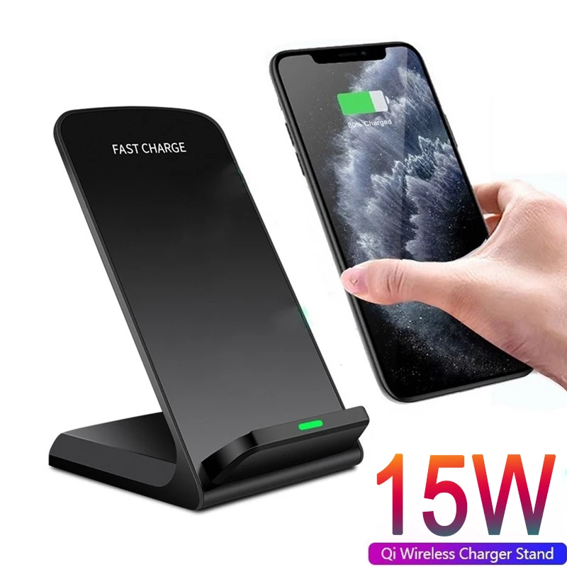 15W Qi Wireless Charger Stand For iPhone 12 11 XS XR X 8 Wireless Fast Charging Dock Station Phone Charger For Samsung S20 S10