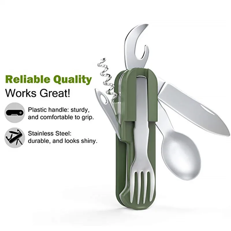 

Outdoor Folding Tableware Spoon/Fork Multi Hiking Camping Utensil Reusable Picnic Gear Stainless Steel Travel Dinnerware Kit