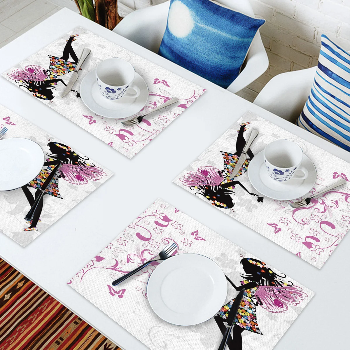 Flower And Girl Pattern Table Mat Kitchen Decoration Placemat Napkin For Wedding Dining Accessories | Дом и сад