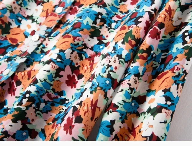 

2020 New Women Cotton Flower Print Blouse&Shirt Spring Summer Long Sleeve Turn-down Collar Single Breasted Sweet Top