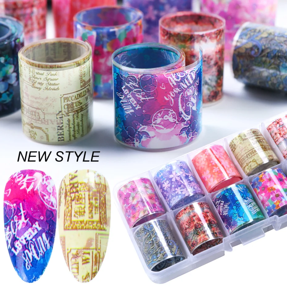 Фольга для ногтей Переводные рулоны смешанные цветы буквы дизайн Декоративный