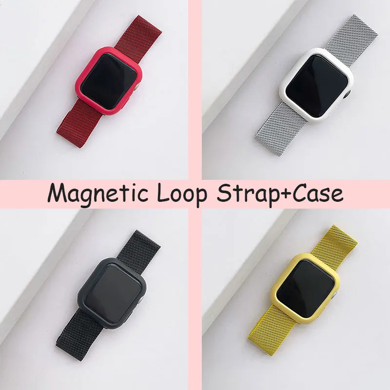 

Case+Strap For Apple Watch Band 40mm 44mm Smartwatch Watchband Magnetic Loop Glass+Bracelet For Iwatch 3 4 5 6 Se Band 38mm 42mm