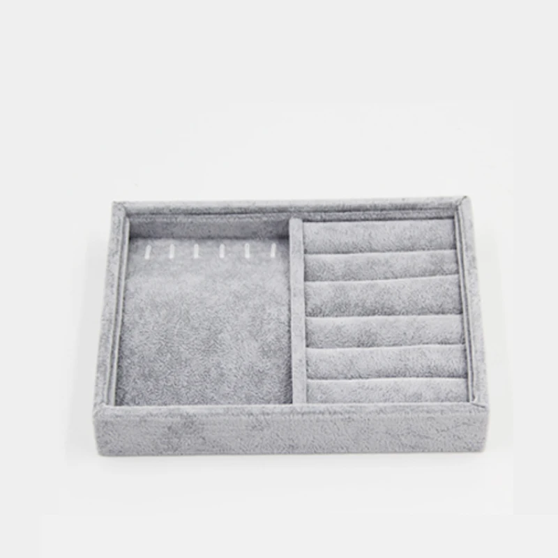 Ring Jewelry Display Tray Bracelet Chains Organizer Gray Soft Velvet Drawer Storage Case Pins Earrings Storing for Drawer Space