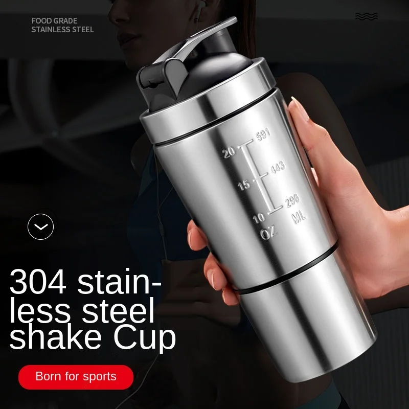 

750Ml Water Shaker Bottle for Sport Protein Whey Protein Mixing 304 Stainless Steel Cup Outdoor Portable Detachable Drinkware