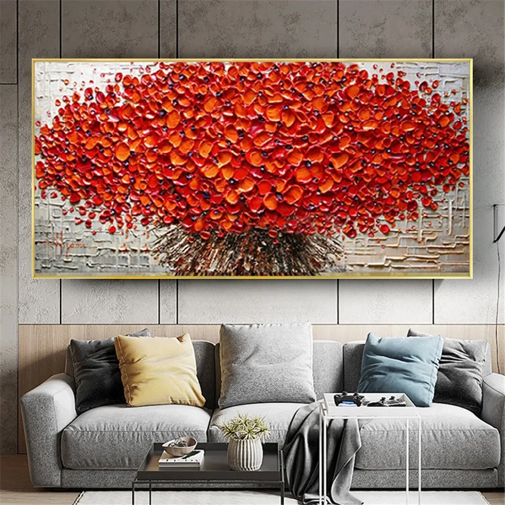 

hand-painted oil painting abstract flower red 3D petal canvas painting modern home decor painting living room art Wedding gift
