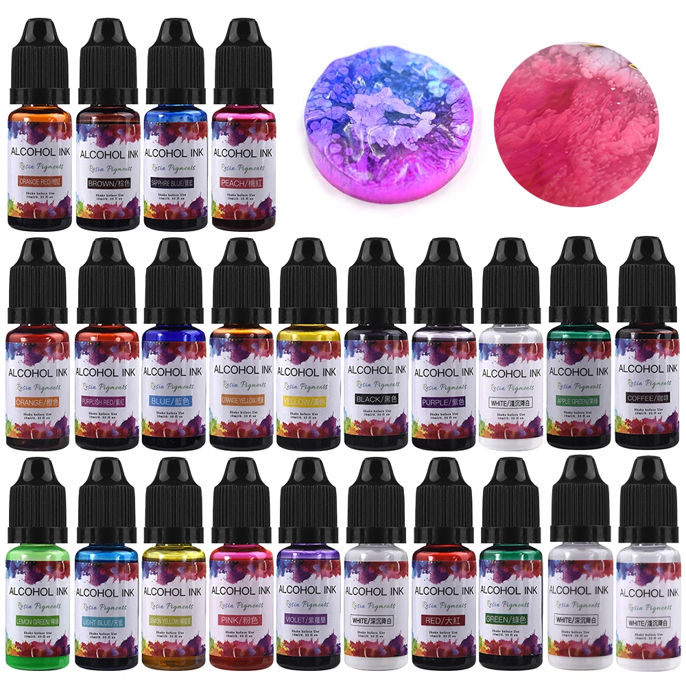24 Colors/Set 10ml Art Ink Alcohol Resin Pigment Kit Liquid Colorant Dye Ink Diffusion For DIY UV Epoxy Resin Jewelry Making